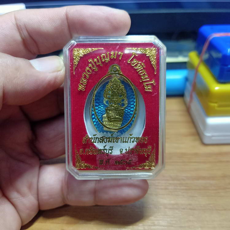 เหรียญนาคปรก หลวงปู่บุญมา สำนักสงฆ์เขาแก้วทอง จ.ปราจีนบุรี ปี 2565 เนื้อทองทิพย์ ลงยาฟ้า หมายเลข 109