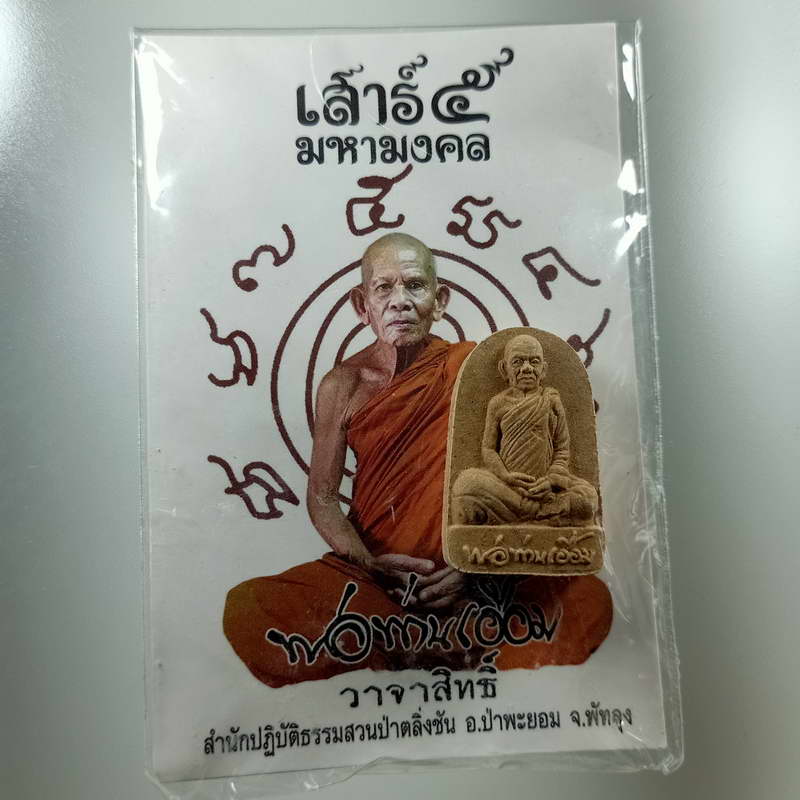 พระผงพ่อท่านเอื้อม เสาร์ 5 มหามงคล สำนักปฏิบัติธรรมสวนป่าตลิ่งชัน อ.ป่าพยอม จ.พัทลุง เนื้อผงชัดๆ
