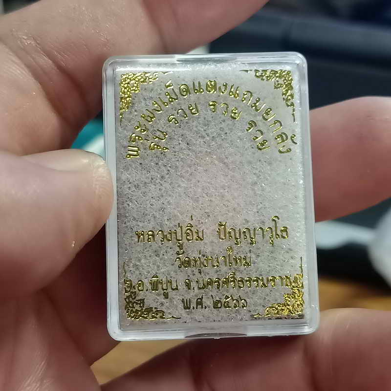 พระผงเม็ดแตงแถมยกลัง รุ่น รวย รวย รวย หลวงปู่อิ่ม วัดทุ่งนาใหม่ จ.นครศรีธรรมราช หมายเลข 595