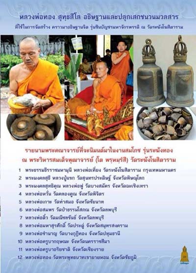 เหรียญนั่งพานรุ่นแรก หลวงพ่อทอง วัดพระพุทธบาทเขายายหอม รุ่นระฆังทอง เนื้อทองแดงรมดำ เลขสวย 1379 