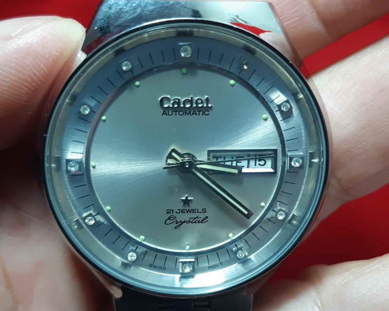 นาฬิกาข้อมือชาย CADET  AUTOMATIC SWISS MADE โบราณ เม็ดมะยม 1 จังหวะสภาพ100%