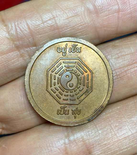 เหรียญทองแดง เจ้าแม่กวนอิมทรงเสือ หลังยันต์หยิน หยาง ไม่ทราบที่