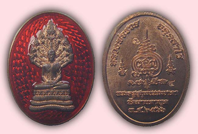 เหรียญนาคปรกมุทิตา ลงยาแดง หลวงพ่อรวย วัดมาบตาพุด ระยอง