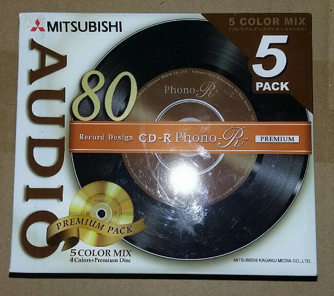 แผ่น CD-R AUDIO PHONO-R  MITSUBISHI PACK 5 แผ่น 5 สี เกรด PRIMIUM 1 PACK
