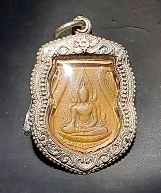 เหรียญพระพุทธชินราชอินโดจีน ปี 2485 เนื้อทองแดง พิมพ์สระอะจุด เลี่ยมเงินพร้อมใช้