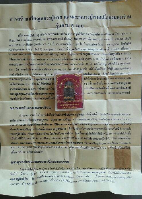 พระผงผสมว่านหลวงปู่ทวด วัดช้างไห้ จ.ปัตตานี รุ่นครบ 5 รอบ ปี 2538 เก่าเก็บเดิมๆ เคาะเดียว