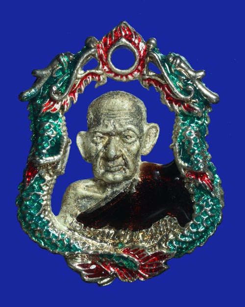 เหรียญหล่อฉลุ เนื้อเงินลงยาราชาวดี 100 ปี พ่อท่านไข่ นาถสีโล วัดลำนาว