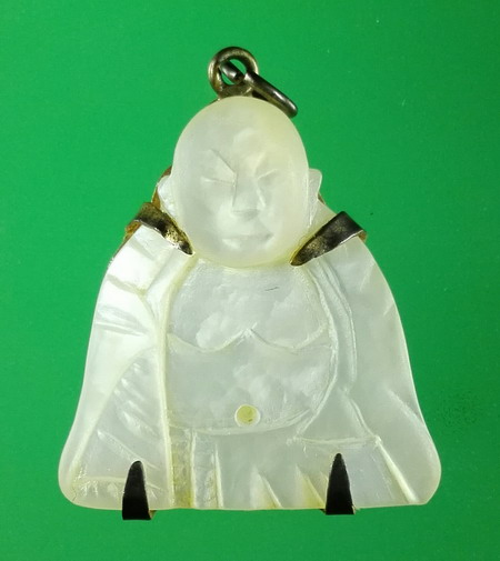 พระสังกัจจายน์หยกขาวแกะ กระเช้าทอง 14k พุทธสมาคม พิษณุโลก พิธีจักรพรรดิ์  ปี 2515