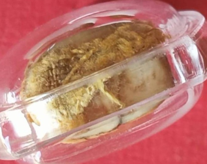 พระปิดตา เขี้ยวแกะ เก่ามีอายุ ก้นมีเศษผ้ารัดประคต เลี่ยมพร้อมใช้