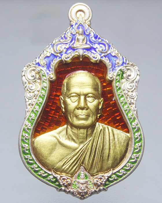 A513หลวงพ่อทอง สุทธสีโล วัดบ้านไร่ เหรียญเสมา รุ่นเจ้าสัวพันล้าน เนื้อเงิน หน้ากากทอคำ ลงยา นับเบอร์