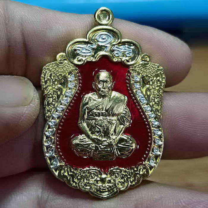 1-305 เหรียญเสมา เศรษฐี เลื่องลือ หลวงพ่อบุญลือ วัดจำปา จ.อยุธยา ปี 2563 เนื้อ2K ลงยา หมายเลข 116