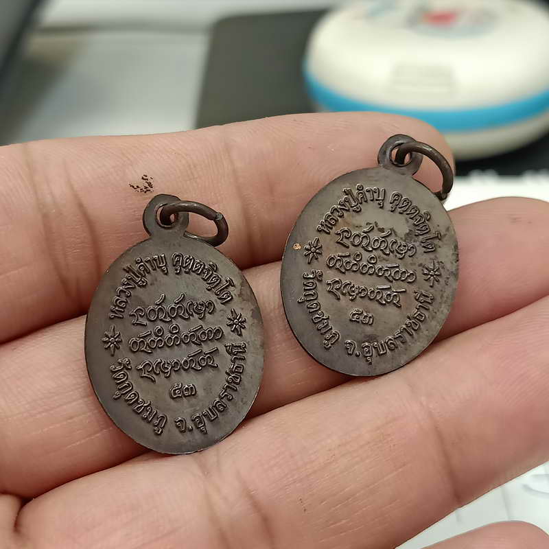 D858 เหรียญเม็ดแตง หลวงปู่คำบุ วัดกุดชมภู จ.อุบลราชธานี ปี 2553 เนื้อทองแดง 2 เหรียญ A2