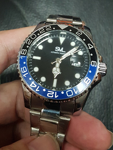 นาฬิกา SVL Authentic Perpetual ขอบดำ-น้ำเงิน หน้าดำ มีวันที่ ของใหม่ ทรงสวยยอดนิยม น้ำหนักกำลังดี