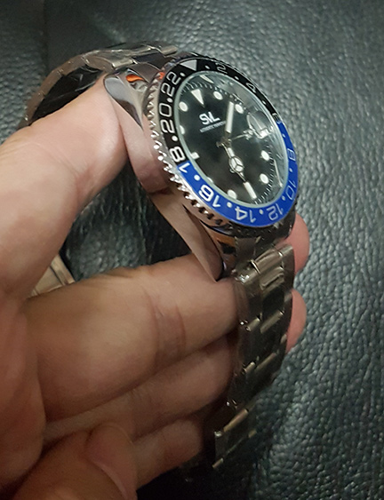 นาฬิกา SVL Authentic Perpetual ขอบดำ-น้ำเงิน หน้าดำ มีวันที่ ของใหม่ ทรงสวยยอดนิยม น้ำหนักกำลังดี