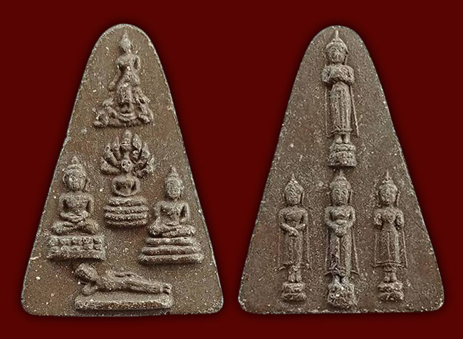 พระประจำวัน เนื้อผงใบลานผสมว่าน หลวงพ่อผินะ วัดสนมลาว สระบุรี ทีเดียว 4 องค์