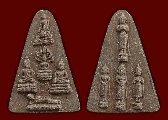 พระประจำวัน เนื้อผงใบลานผสมว่าน หลวงพ่อผินะ วัดสนมลาว สระบุรี ทีเดียว 4 องค์