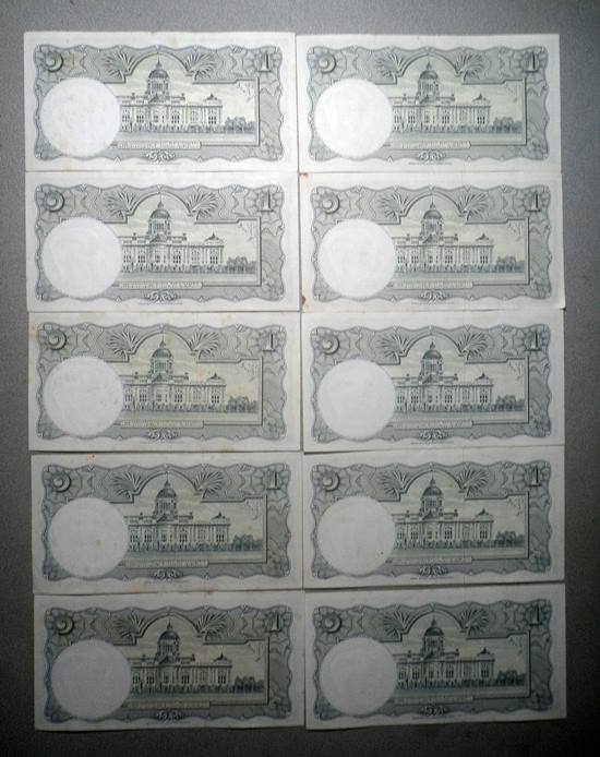 ชุด10ใบ ธนบัตร 1 บาท สมัยในหลวงรัชกาลที่9 (ร.9) สภาพตามรูป ชุดที่11