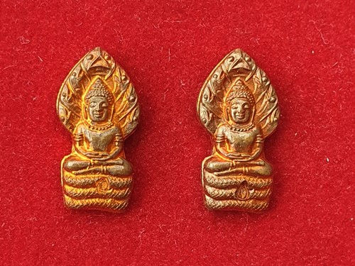 พระนาคปรกใบมะขาม หลวงพ่อทอง สุทธสีโล วัดบ้านไร่ เนื้อทองแดง จำนวน ๒ องค์ พร้อมกล่อง