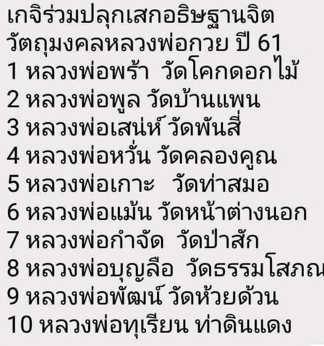 รูปถ่ายหลวงพ่อกวย นั่งกระดานสามแผ่น รุ่นบูชาครู ออกที่วัดโฆษิตารามปี2561
