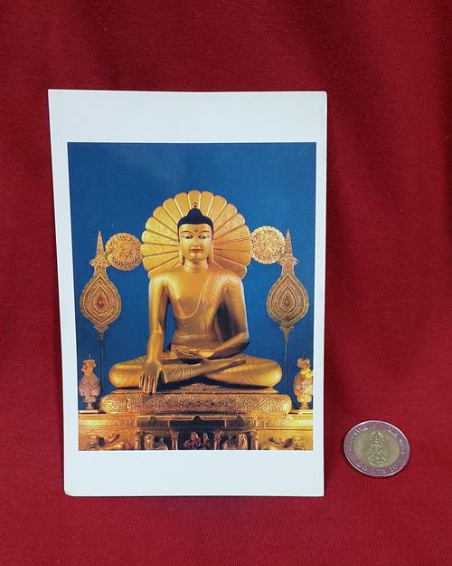 (ปิด30-)รูปโปสการ์ดพิมพ์สี พระพุทธเมตตา พุทธคยา ประเทศอินเดีย เผยแพร่โดย วัดมาบจันทร์ ต.แกลง จ.ระยอง