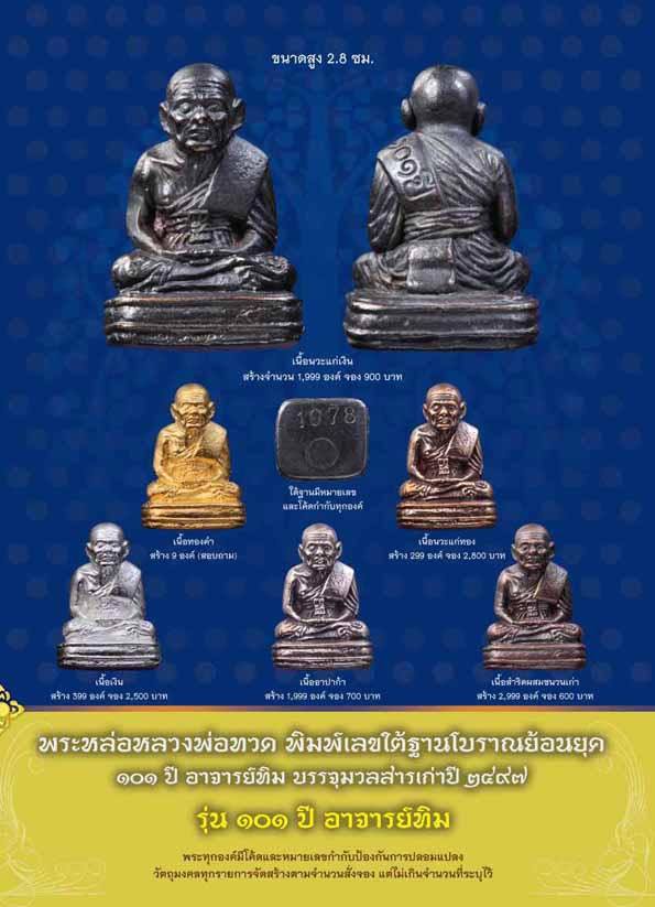 พระหล่อหลวงปู่ทวด พิมพ์เลขใต้ฐานโบราณย้อนยุค รุ่น 101 ปี อาจารย์ทิม เนื้ออัลปาก้า เลข 209