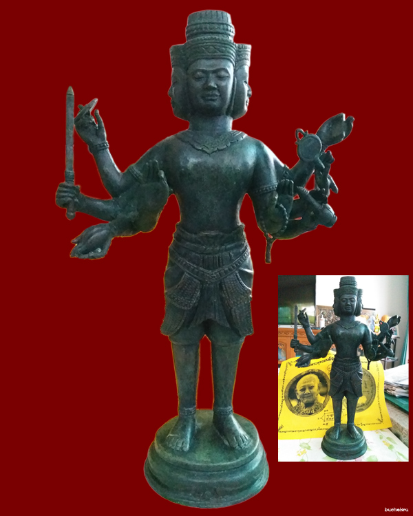 พระพรหมขนาดบูชา เนื้อสัมฤทธิ์ศิลา รุ่นมหาปรารถนา ปี 2548 ศิลปะขอมบายน หลวงปู่หงษ์ สุสานทุ่งมน