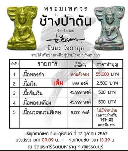 วัดพระศรีมหาธาตุ สุพรรณบุรี พระมเหศวร รุ่นช้างป่าต้น  ยืนยง โอภากุล ชินเงิน 2562 #2
