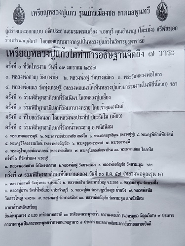  วัดเคลือวัลย์ จ.ชลบุรี  เหรียญหลวงปุ่แก้วหลังพระปิดตา รุ่นแก้วเมืองชล ปี56