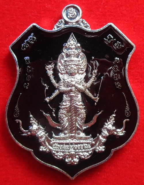 เหรียญท้าวเวสสุวรรณ-พญาครุฑ รุ่นมหาเตโช หลวงพ่อรักษ์ อนาลโย วัดสุทธาวาส จ.อยุธยา เนื้อกะไหล่เงินลงยา