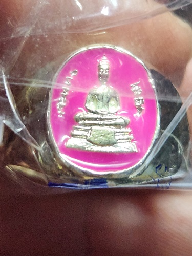 วัดโสธรวรารามวรวิหาร จ.ฉะเชิงเทรา แหวนชุบเงิน หลวงพ่อโสธร ลงยาชมพู เบอร์12
