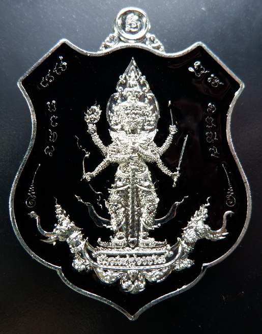 เหรียญท้าวเวสสุวรรณ-พญาครุฑ รุ่นมหาเตโช หลวงพ่อรักษ์ อนาลโย วัดสุทธาวาส จ.อยุธยา เนื้อกะไหล่เงินลงยา