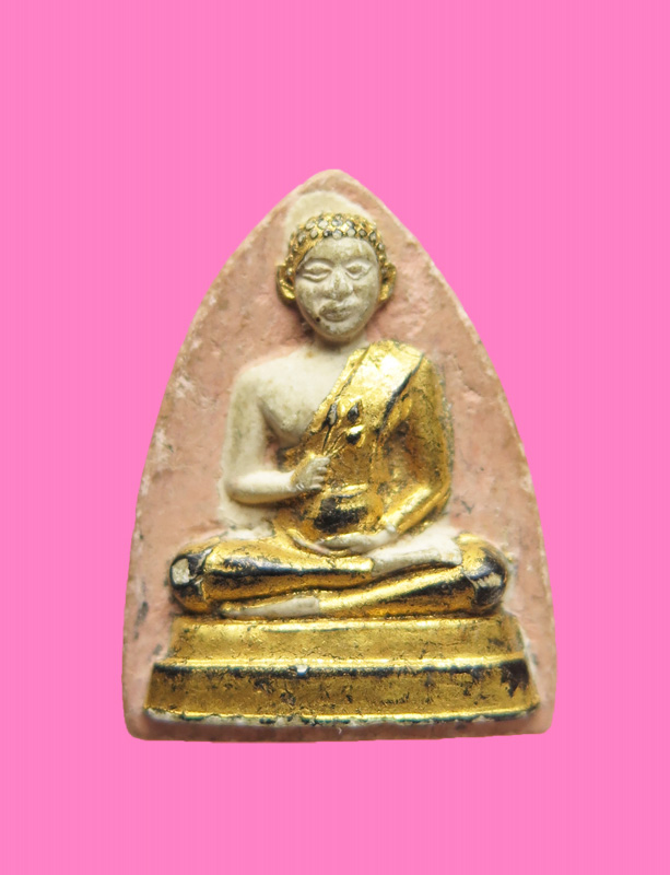 พระผง พิมพ์เศียรโล้น มือถือข้าว ลงรักปิดตา สวย