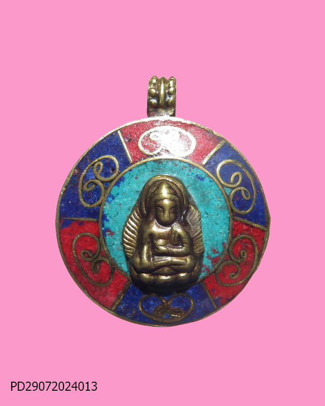 พระฑิเบต งานประจำจิวเวอรี่  สี ฝั่งด้วยเทอร์ควอยซ์ ปะการังแดง และ ลาพิสลาซูลี