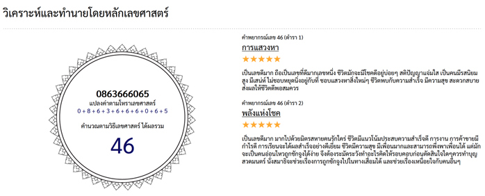 เบอร์ตอง6 (ชีวิตสุขสบาย รวยเงิน-แมน การิน) ผลรวมได้ 46 พลังแห่งโชคลาภ ก้าวหน้า ดีมากๆ
