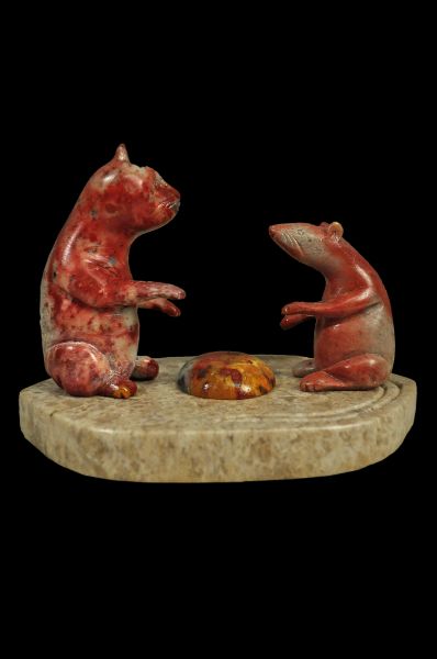 หนูกับแมวหลวงพ่อสนิท วัดลำบัวลอย เนื้อหินสบู่ จารเครื่อง ยุคปลาย