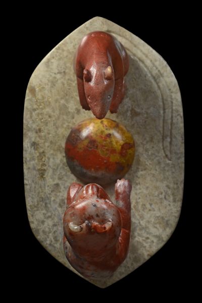 หนูกับแมวหลวงพ่อสนิท วัดลำบัวลอย เนื้อหินสบู่ จารเครื่อง ยุคปลาย