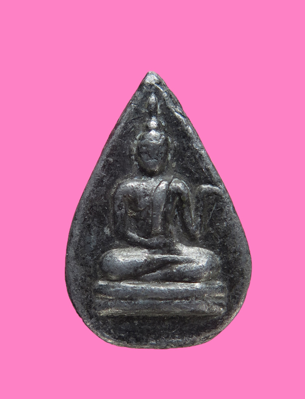 พระพุทธกวัก กลีบบัว เนื้อตะกั่วชุบรัก หลังยันต์