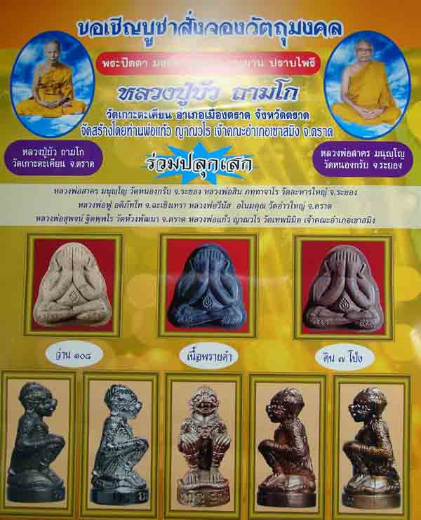 พระปิดตาพิมพ์หลังแบบ มงคลมหาลาภ หลวงปู่บัว ถามโก วัดเกาะตะเคียน จ.ตราด ปี2554 หมายเลข719+กล่อง