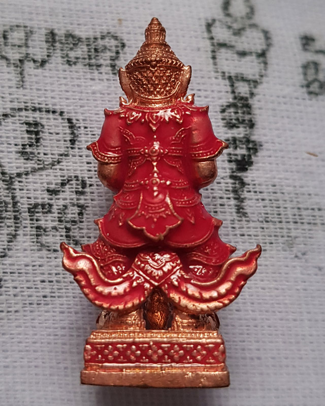 รูปหล่อท้าวเวสสุวรรณ ยกฐานะ ทองนำโชค หลวงพ่อทอง วัดบ้านไร่ เนื้อทองแดงลงยาสีชมพู พร้อมกล่องเดิม