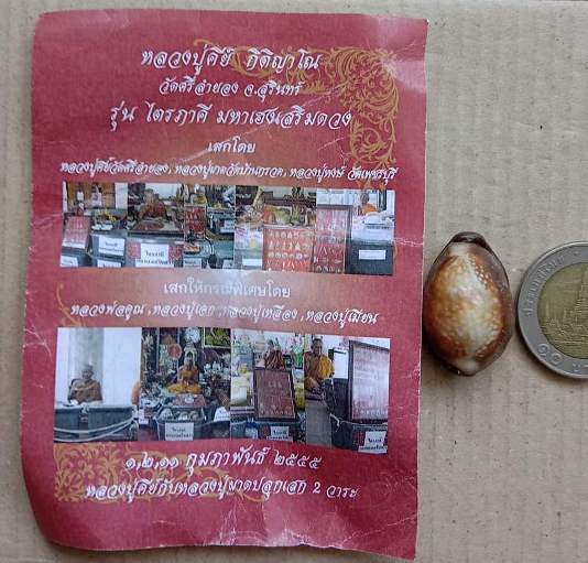 เบี้ยแก้อุดชันผสมผงธูปมวลสาร108 ฝังตระกรุดเงิน หลวงปู่คีย์ วัดศรีลำยอง จ สุรินทร์ ปี2555 รุ่นไตรภาคี