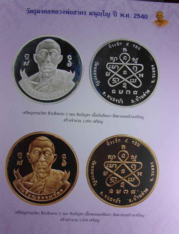 เหรียญธรรมวัตร ที่ระลึกชินบัญชร5รอบ หลวงพ่อสาคร วัดหนองกรับ ระยอง ปี2540เลข1174เนื้อทองแดง+ตลับ+ซอง 