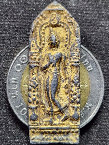  วัดไผ่โรงวัว (วัดโพธาราม) จ.สุพรรณบุรี พระลีลากำแพงนิ้ว พิมพ์ 2 หน้า หลวงพ่อขอม ปี 2505