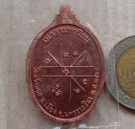 เหรียญกายเทพ หลวงพ่อทอง สุทธสีโล วัดบ้านไร่ จ นครราชสีมา เนื้อทองแดงลงยาลายเสือ หมายเลข310+กล่อง