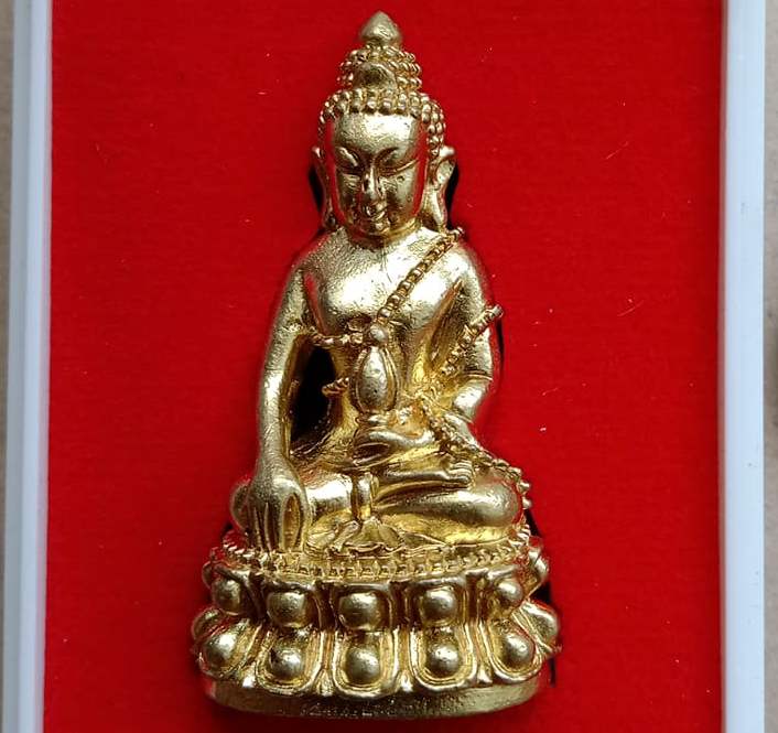 พระกริ่งชินบัญชร รุ่นแรก หลวงพ่อทอง สุทธสีโล วัดบ้านไร่ นครราชสีมา ปี2559 เนื้อทองทิพย์ เลข489+กล่อง