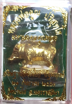 หมูมหามงคลคูณทอง หลวงพ่อคูณ วัดบ้านไร่ ปี2553 เนื้อทองทิพย์ ใต้ฐานอุดผงจีวรเกศา+ตะกรุด เลข1964+กล่อง