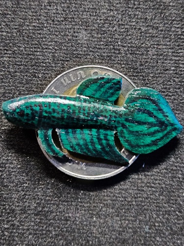 วัดโพธิ์ศรีเจริญ สุพรรณบุรี ปลากัด หลวงพ่อน่วม  เนื้อไม้ลงสีเขียว เจ้าตำรับปลากัด นะ มหาสำเร็จ