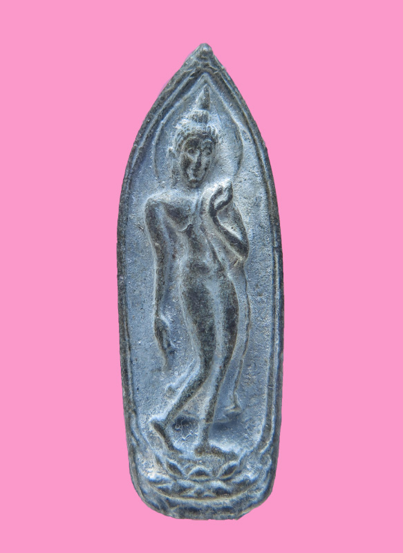 เหรียญหล่อ พิมพ์พระลีลา หลวงพ่อฮวด วัดโพธิ์ทอง เนื้อชินเก่า (หายาก)