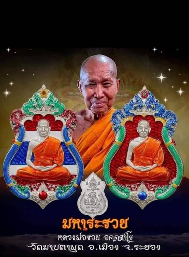 เหรียญเสมาพญานาคคู่ รุ่น มหาระรวย หลวงพ่อรวย วัดมาบตาพุด ปี 2564 กล่องเดิม