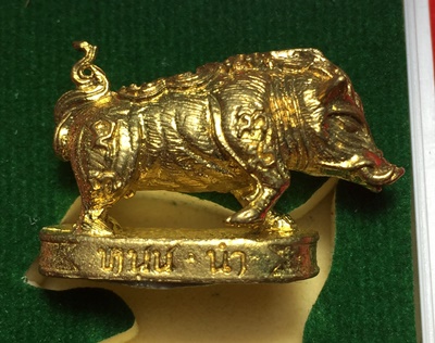 หมูมหามงคลคูณทอง หลวงพ่อคูณ วัดบ้านไร่ ปี2553 เนื้อทองทิพย์ ใต้ฐานอุดผงจีวรเกศา+ตะกรุด เลข3646+กล่อง