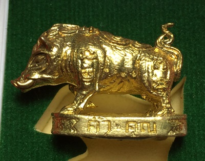 หมูมหามงคลคูณทอง หลวงพ่อคูณ วัดบ้านไร่ ปี2553 เนื้อทองทิพย์ ใต้ฐานอุดผงจีวรเกศา+ตะกรุด เลข3646+กล่อง